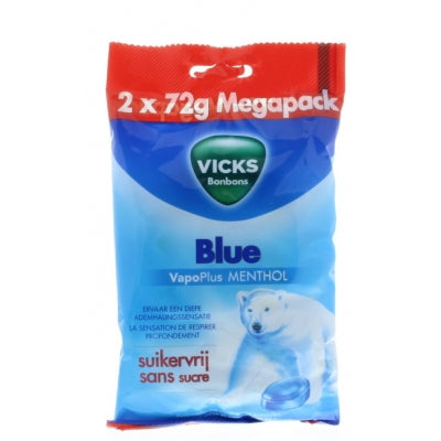 Vicks Blue menthol suikervrij pack 144 Gram