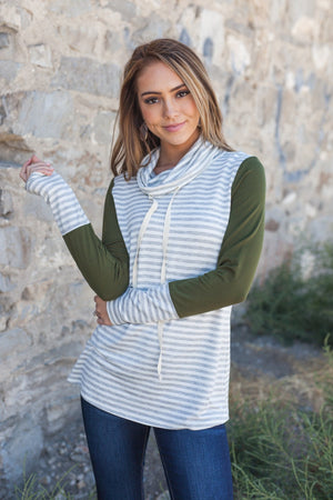 Comfort Zone Cowl Neck Top In Olive