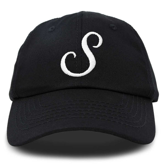 Dalix Initial Hat Letter M Black Womens Baseball Cap Monogram Cursive Embroider