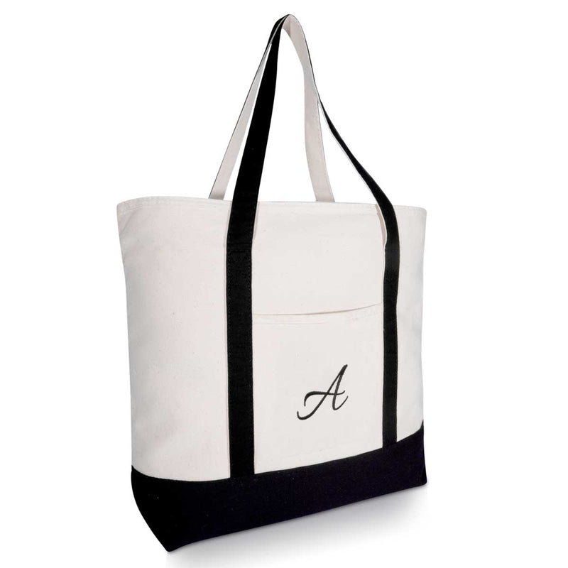 DALIX Personalized Tote Bag Monogram Black Initial