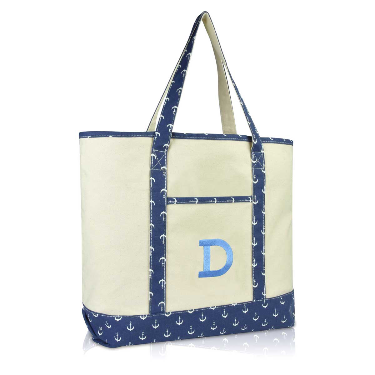 Dalix Initial Tote Bag Zippered Top Embroidered Letter - D | Dalix.com