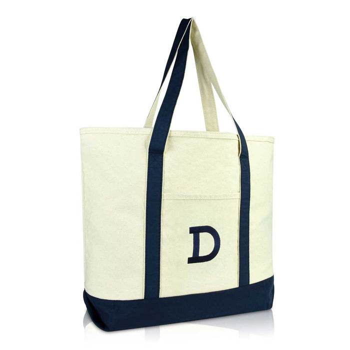 Dalix Initial Tote Bag Zippered Top Embroidered Letter - D | Dalix.com