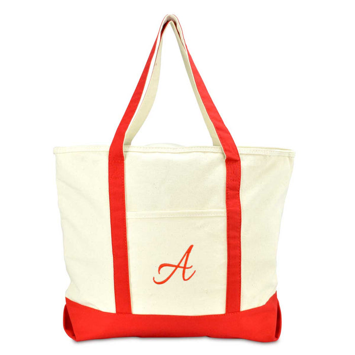 Dalix Personalized Shopping Tote Bag Monogram Red Initial Zippered Let