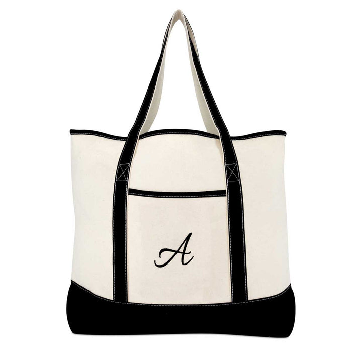 DALIX Monogram Bag Personalized Totes For Women Open Top Black Letter