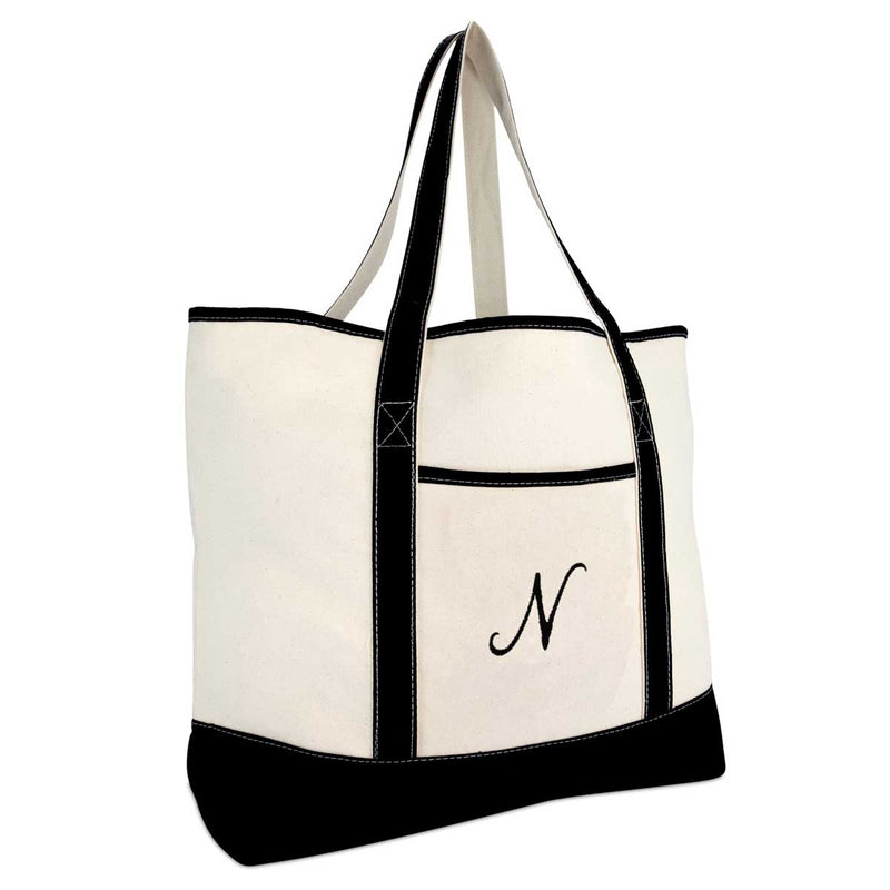 DALIX Monogram Bag Personalized Totes For Women Open Top Black Letter