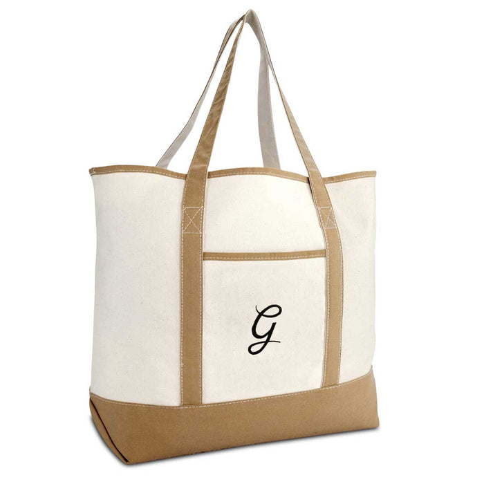 DALIX Women's Natural Tote Bag Shoulder Bags Brown With Monogram Lette