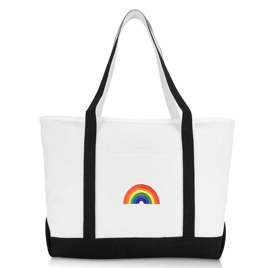 DALIX Cute Rainbow Tote Bag Reusable Grocery Teacher Bags Eco