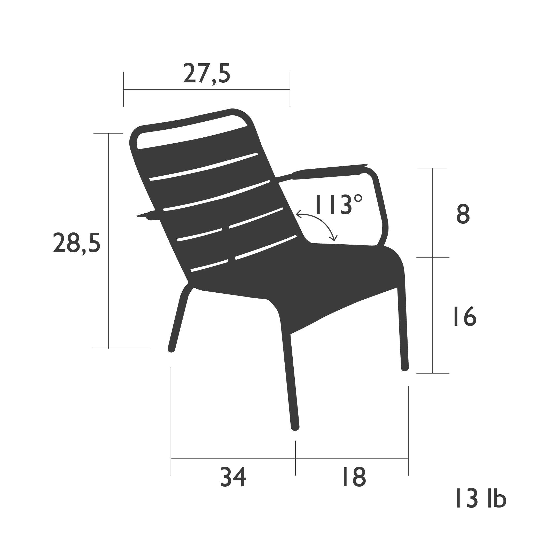 Fermob Luxembourg Low Armchair Dimensions