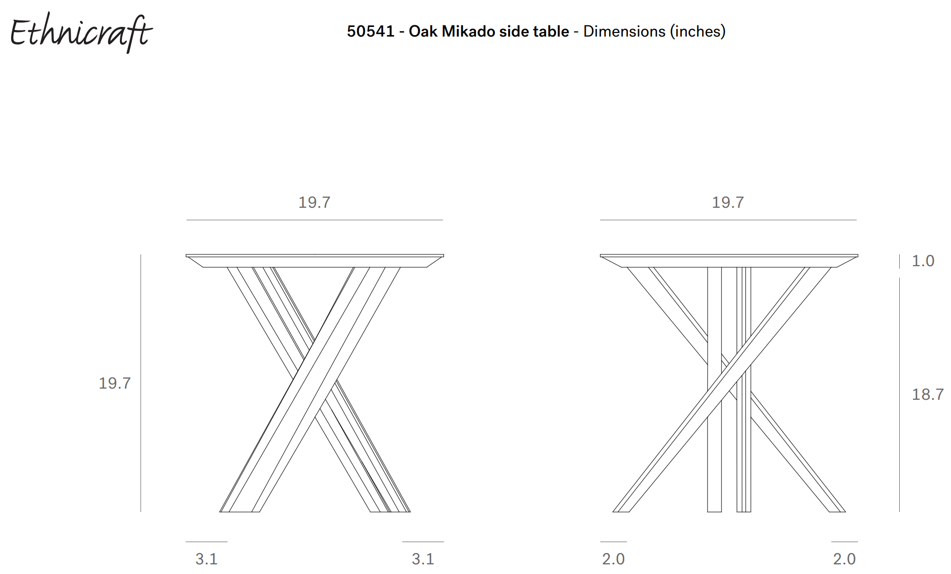 Ethnicraft Mikado Side Table Dimensions