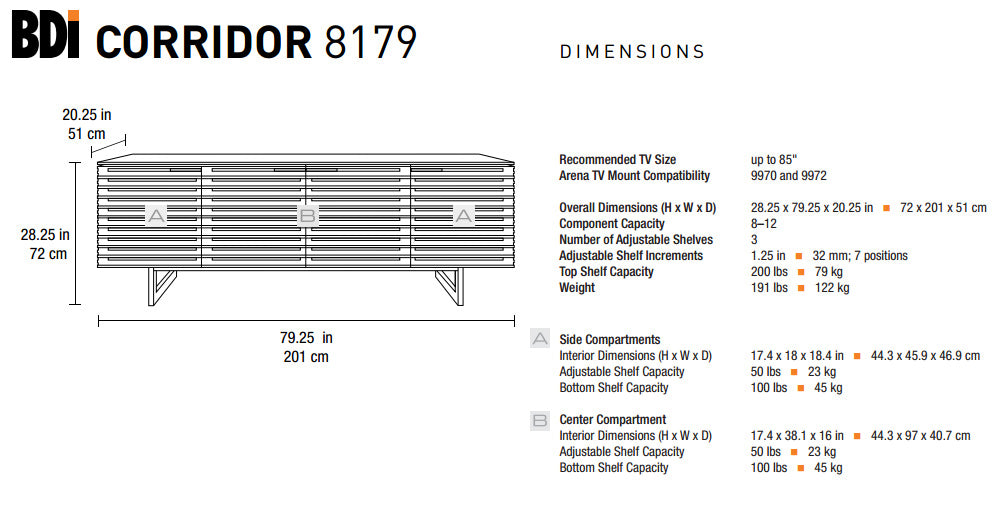 BDI Corridor 8179 Entertainment Unit dimensions