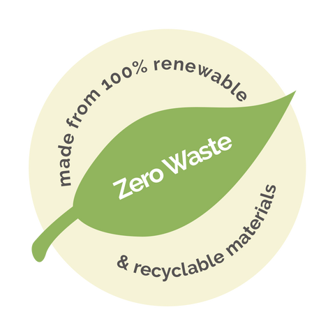 Zero Waste Logo: Our packaging is made from 100% renewable & recyclable materials.