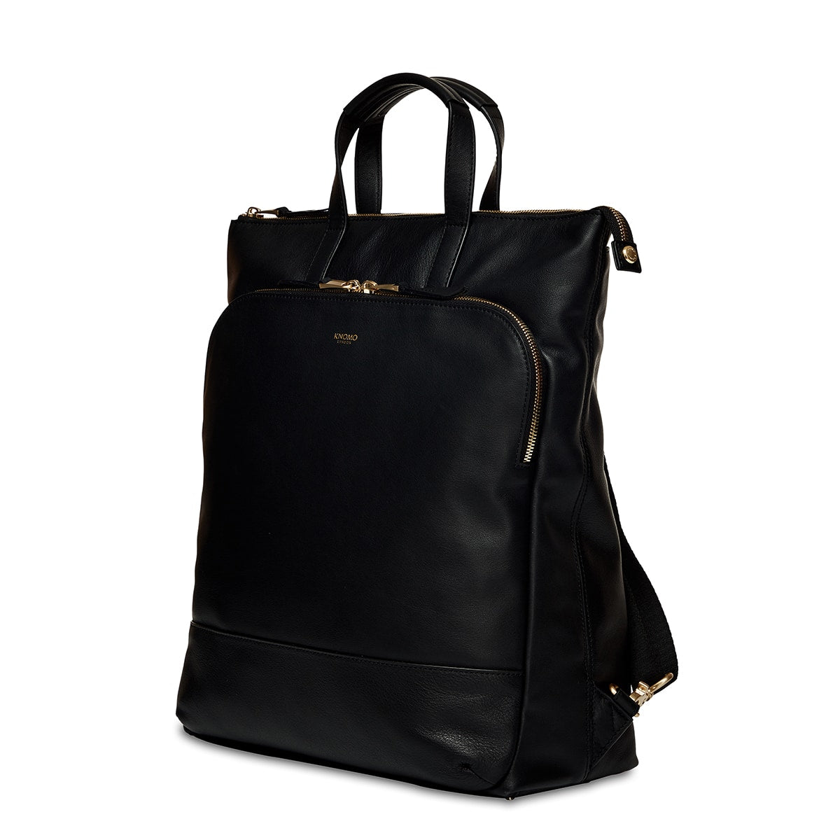 Harewood Leather Laptop Tote Backpack - 15&quot; - Black / Gold Hardware | KNOMO