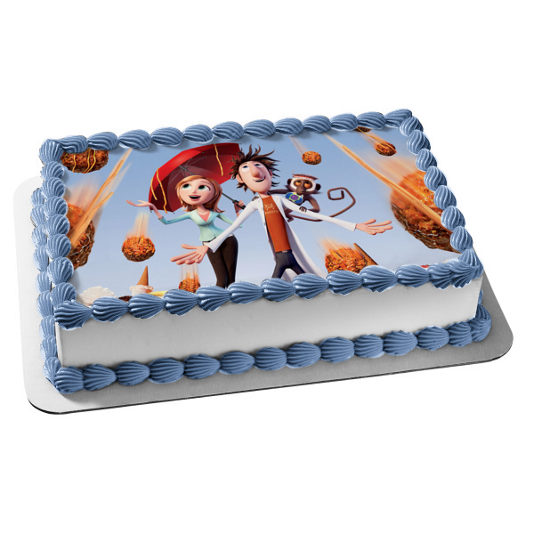 Cloudy with a Chance of Meatballs Flint Lockwood Sam Sparks Steve Edible Cake Topper Image ABPID52044