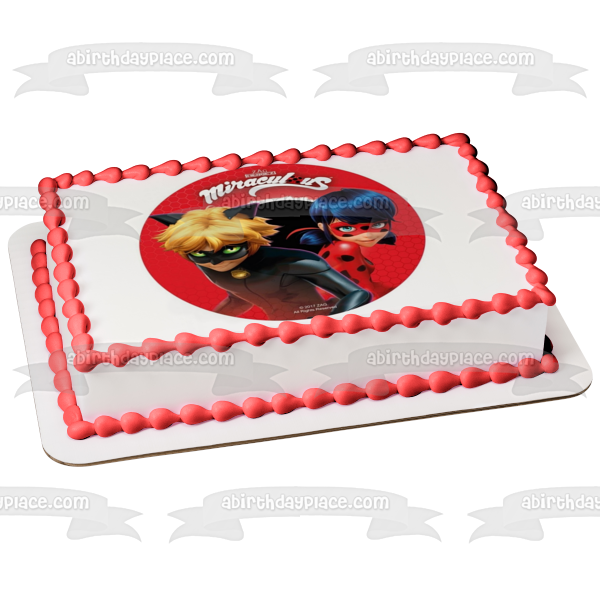 Miraculous Tales Of Ladybug And Cat Noir Red Background Edible Cake To A Birthday Place