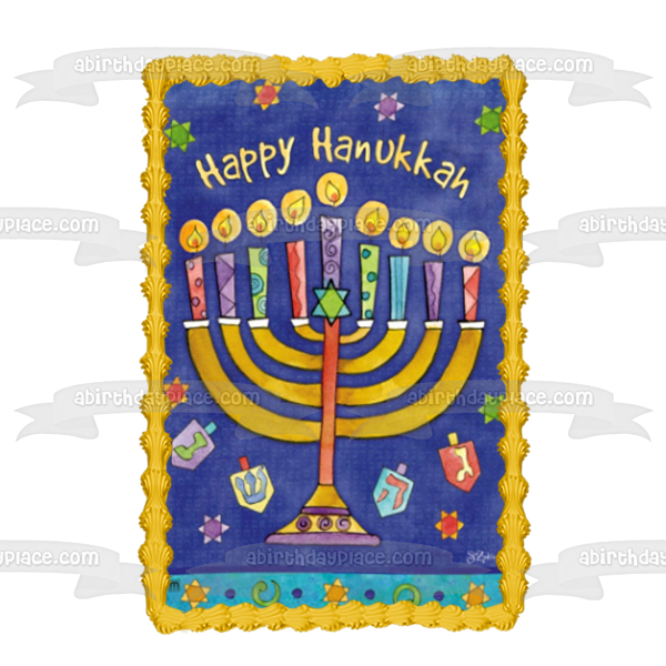 Happy Hanukkah Menorah Dreidel Star of David Edible Cake Topper Image ...