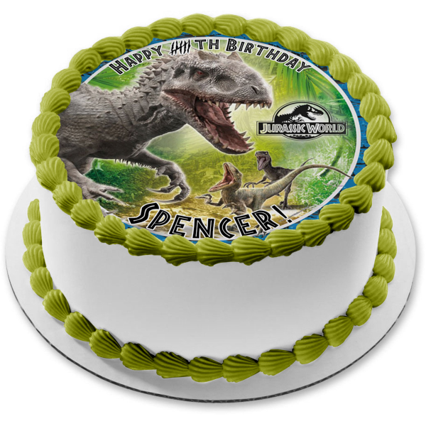 Jurrasic World Tyrannosaurus Rex Velociraptor Edible Cake Topper Image A Birthday Place