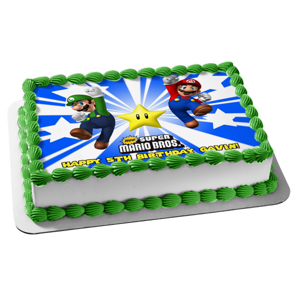 New Super Mario Brothers Luigi and a Yellow Star Edible Cake Topper Im ...