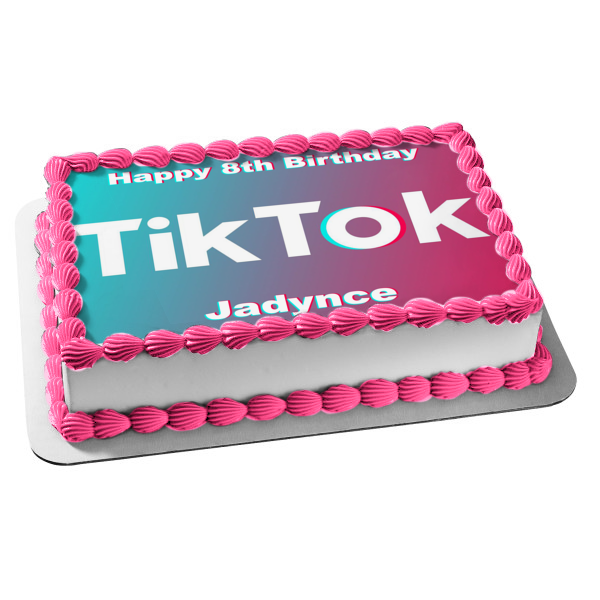 Tik Tok Logo Blue and Pink Background Edible Cake Topper Image ABPID51 ...