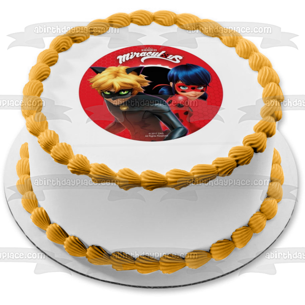 Miraculous Tales Of Ladybug And Cat Noir Red Background Edible Cake To A Birthday Place