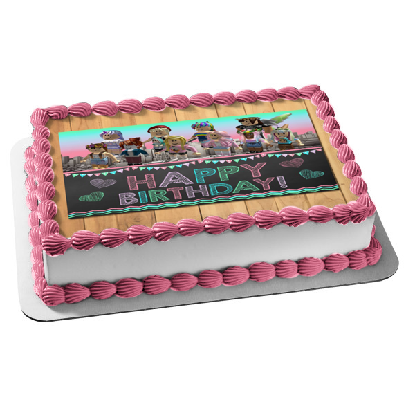 Roblox Girls Group Happy Birthday Edible Cake Topper Image Abpid53692 A Birthday Place - roblox logo cake ideas