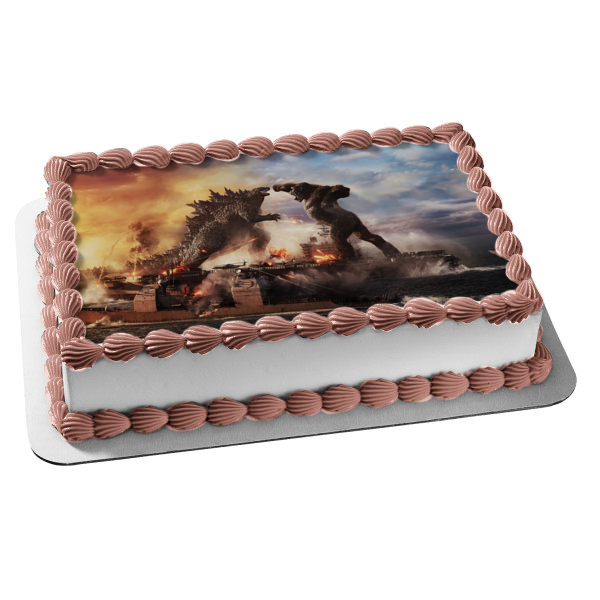 Godzilla Vs Kong Movie Poster Fight Scene Monsters Edible Cake Topper A Birthday Place