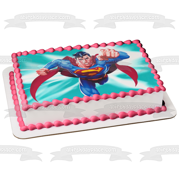 Dc Comics Superman Flying Blue Background Edible Cake Topper Image Abp A Birthday Place