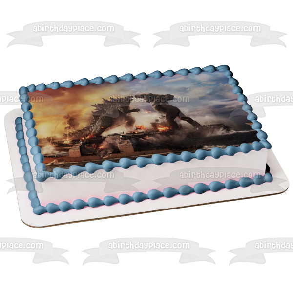 Godzilla Vs Kong Movie Poster Fight Scene Monsters Edible Cake Topper A Birthday Place