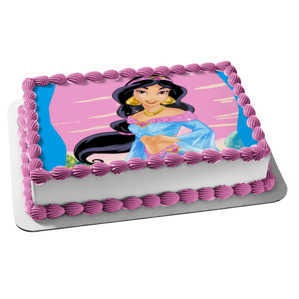 Disney Princess Aladdin Jasmine Pink Background Edible Cake Topper Ima – A  Birthday Place