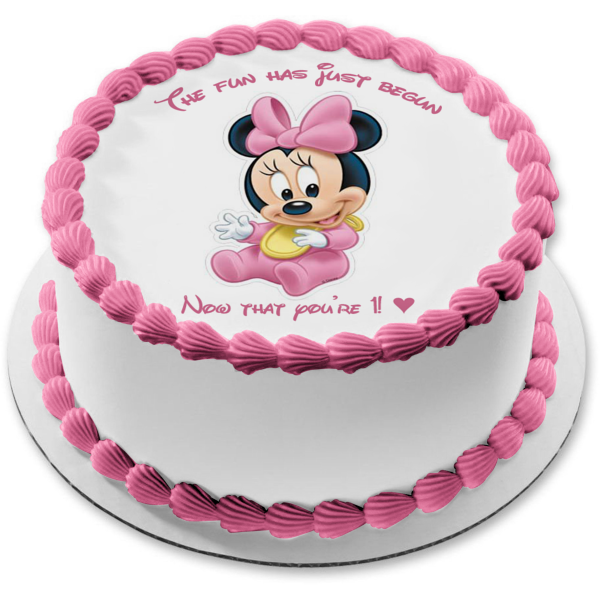 Minnie Mouse Baby Happy 1st Birthday Edible Cake Topper Image ABPID058 – A  Birthday Place