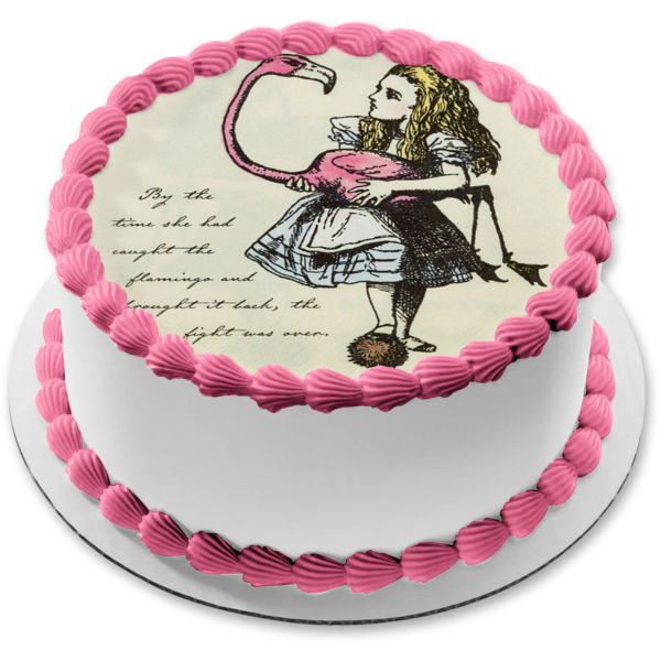 Round Truly Alice And Flaimngo Tea Party Birthday Edible Cake