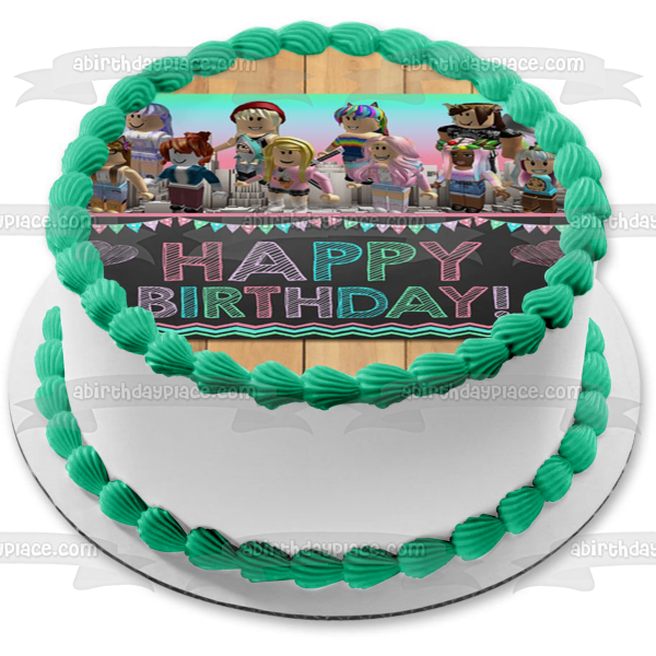 Roblox Girls Group Happy Birthday Edible Cake Topper Image Abpid53692 A Birthday Place - happy birthday roblox girl