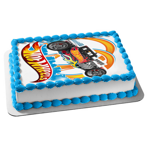 Mattel Hot Wheels Black and Silver Race Car Edible Cake Topper Image ABPID12144
