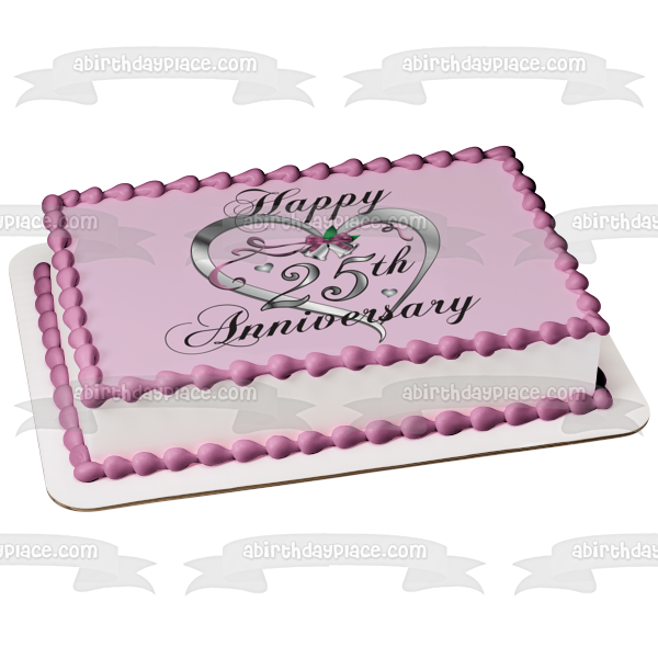 Happy 25th Anniversary Silver Heart Edible Cake Topper Image Abpid1304 A Birthday Place