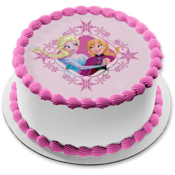 Disney Frozen Anna Elsa Pink Background Edible Cake Topper Image ABPID – A  Birthday Place