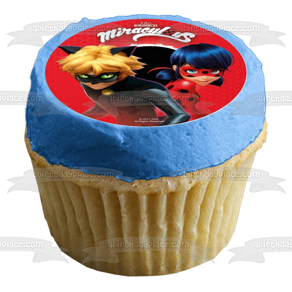 Miraculous Tales Of Ladybug And Cat Noir Red Background Edible Cake To A Birthday Place