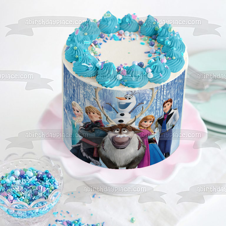 Frozen Anna Elsa Olaf Sven Kristoff Waterfall Background Edible Cake T A Birthday Place 0115