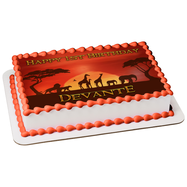 Disney The Lion King Animal Silhouettes Sunset Background Edible Cake A Birthday Place