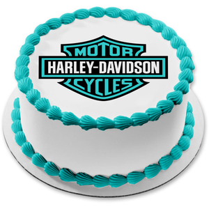 Harley Davidson Motor Cycles Blue and White Logo Edible Cake Topper Im ...