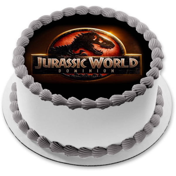 Jurassic World Dominion Logo with a T-Rex Edible Cake Topper Image ABP – A  Birthday Place