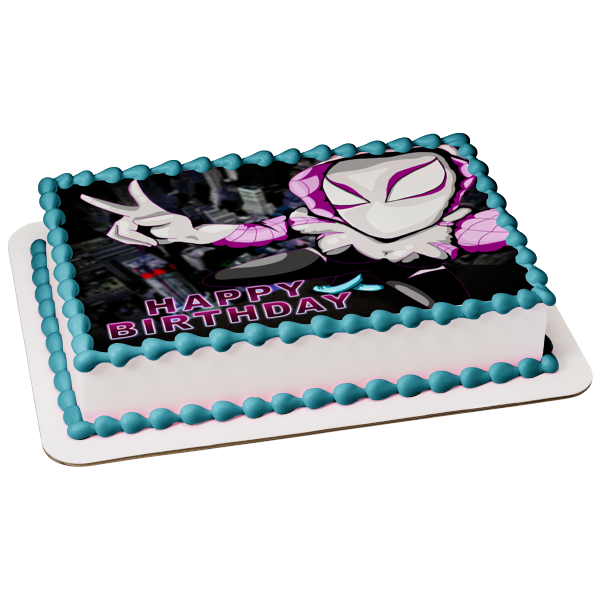 Marvel Comics Spider-Gwen Parkour Edible Cake Topper Image ABPID55537 – A  Birthday Place