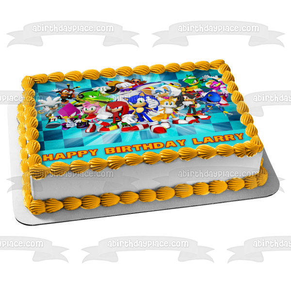 Sonic Cast Checkers Background Tails Amy Rose Knuckles Edible Cake Top ...