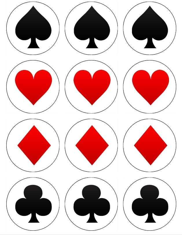 Playing Card Suits Spade Heart Diamond Club Edible Cupcake Topper Imag ...