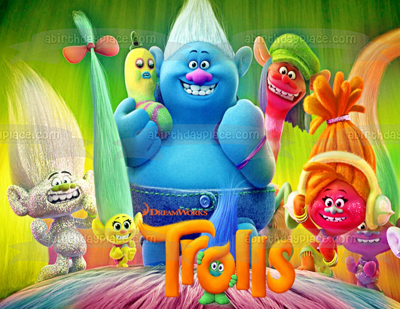 Trolls D.J. Suki Smidge Satin Cooper Guy Diamond and Biggie Edible Cak ...