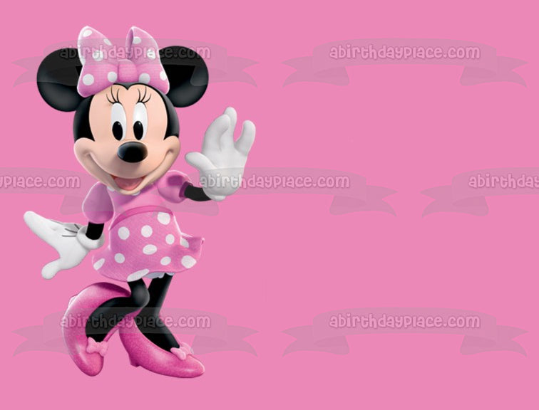 Minnie Mouse Pink Bow Pink Background Edible Cake Topper Image ABPID06 – A  Birthday Place