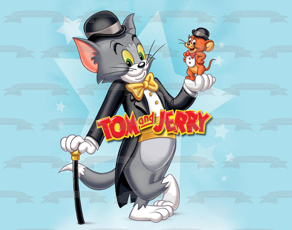 Tom and Jerry Top Hats and Coat Cane Blue Star Background Edible Cake ...