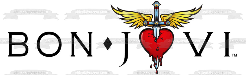 Bon Jovi Music Logo Sword Angel Wings Bleeding Heart Edible Cake