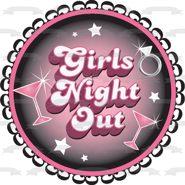 Girls Night Out Bachelorette Party Cocktail Glasses Stars Diamond Ring ...