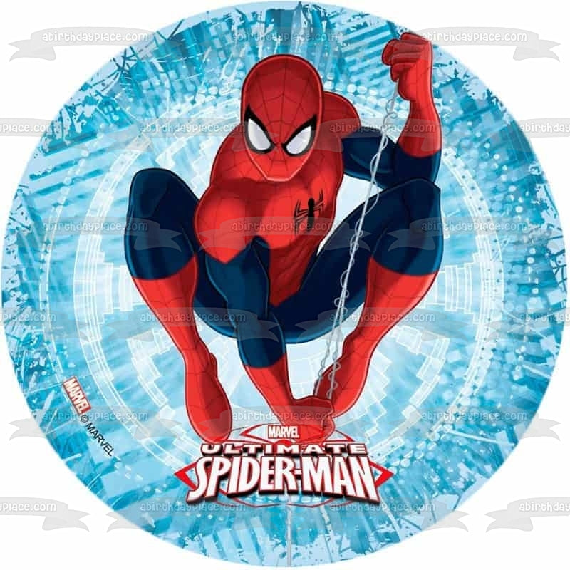 Marvel Ultimate Spider-Man Blue Background Edible Cake Topper Image AB – A  Birthday Place