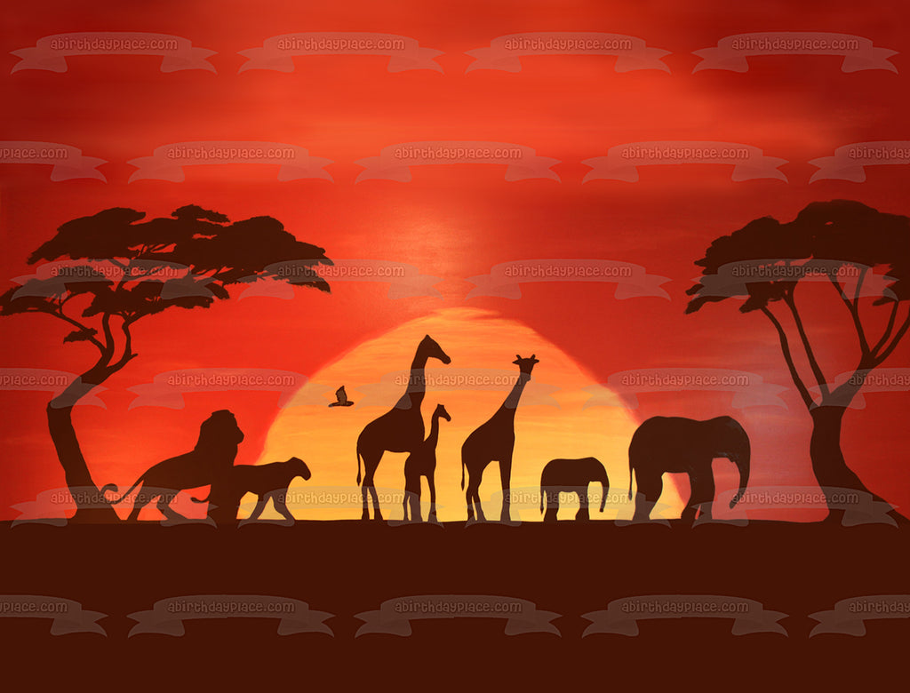 Disney The Lion King Animal Silhouettes Sunset Background Edible Cake A Birthday Place