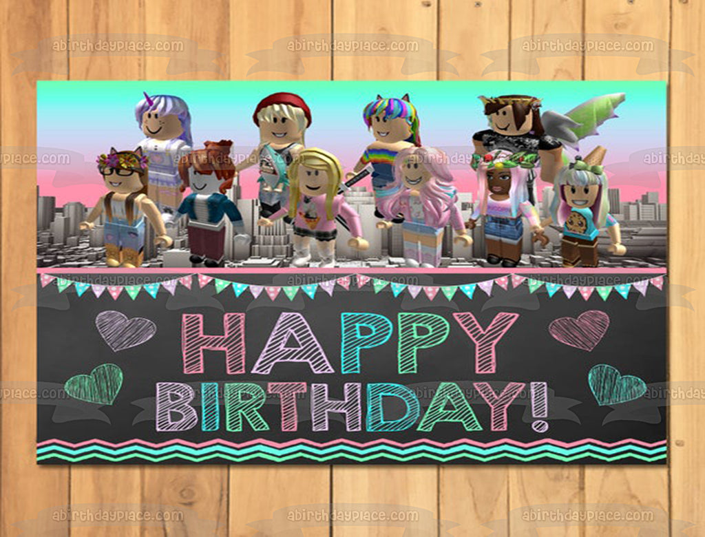Roblox Girls Group Happy Birthday Edible Cake Topper Image Abpid53692 A Birthday Place - happy roblox